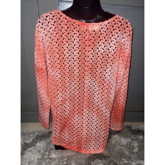 VINTAGE HAVANA Crochet Lace Top Medium V-Neck Long Sleeve Hi-Low Peach - Picture 3 of 7